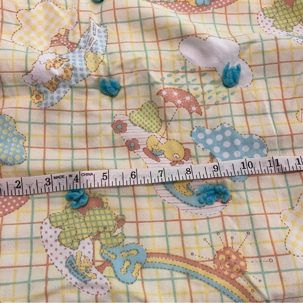 Vintage Baby Quilt‎ Reversible Animal Grid Floral Blue Yarn Tied Nursery Blanket